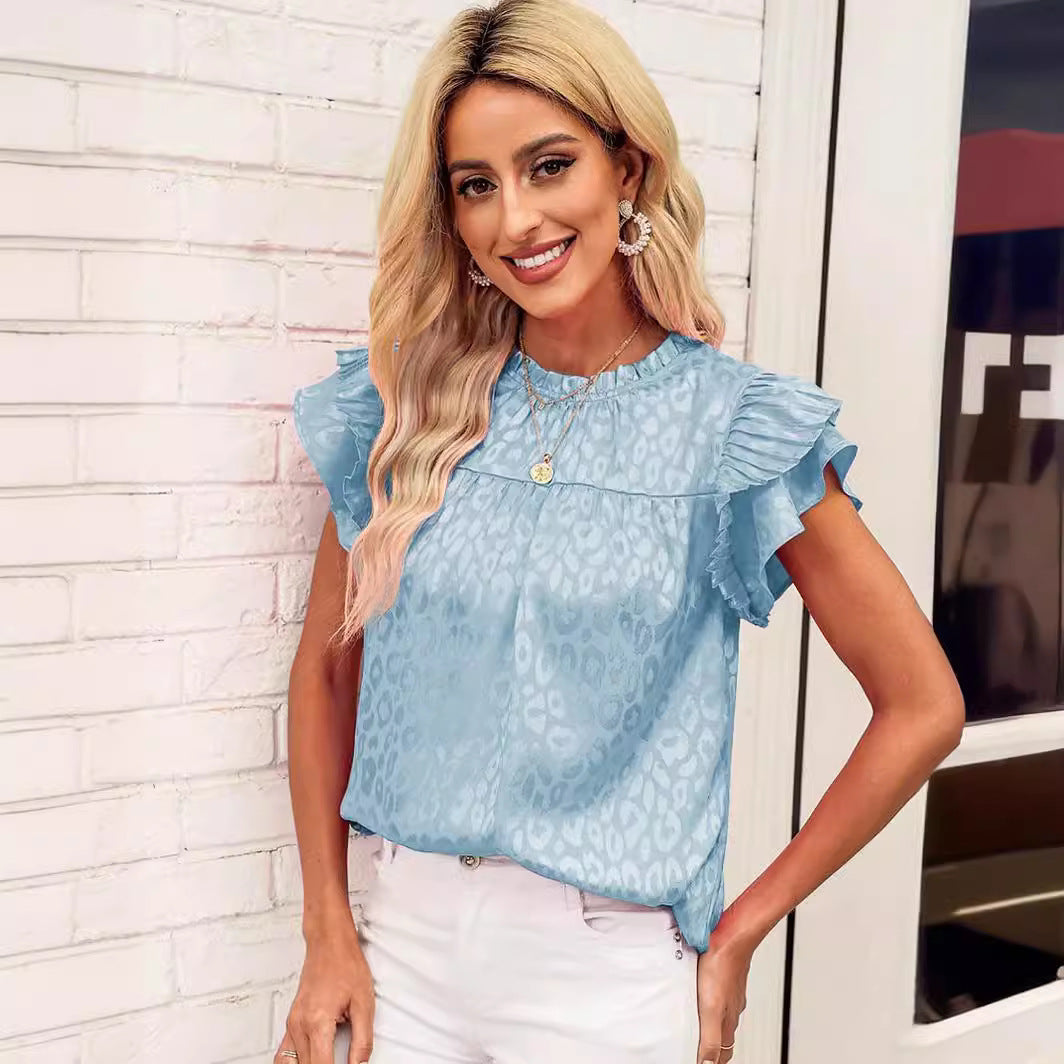Damen Bluse mit modischen Rüschendetails und elegantem Leopardenmuster Drune