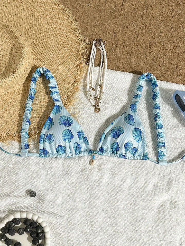Damen Triangel-Bikini mit fröhlichem Blattmuster Drune