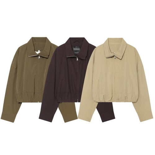 Damen Cropped Boxy‑Jacke mit Reißverschluss, Stehkragen und elastischem Saum Drune