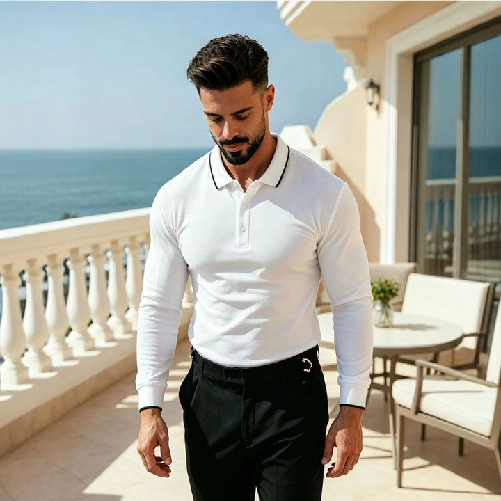 Herren Langärmeliges Funktions-Poloshirt mit Piquéstruktur und Kontrastkragen Drune