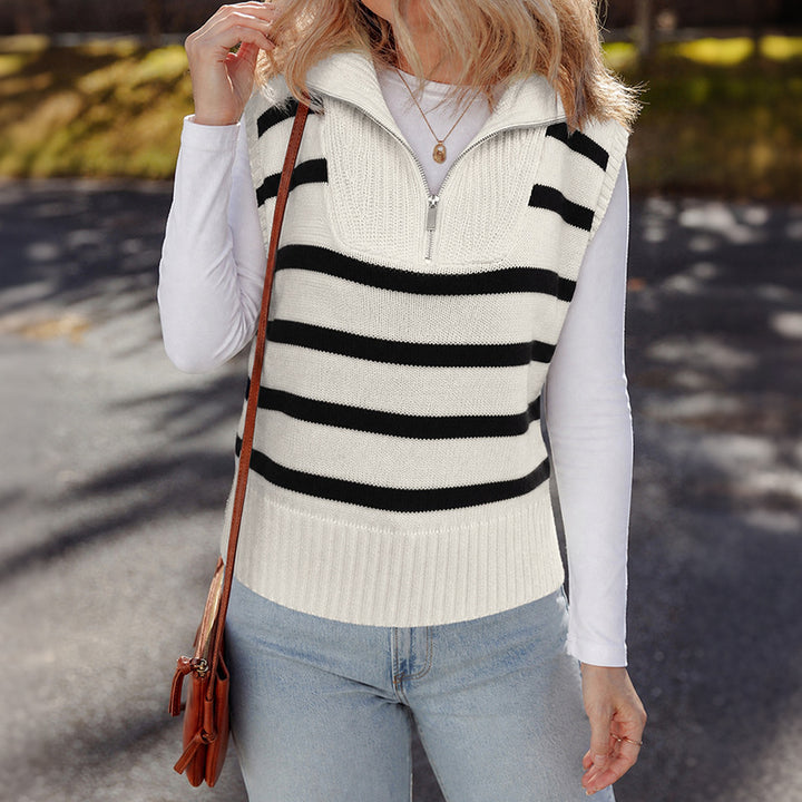 Damen Modisches Streifen-Pullover mit kurzem Schnitt Drune