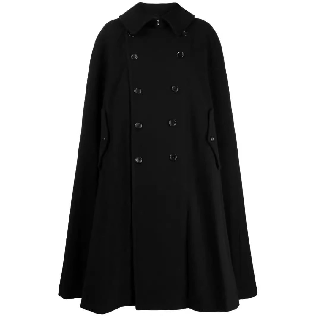 Herren zweireihiger Cape-Mantel aus Wollmix mit Umhangschnitt Drune