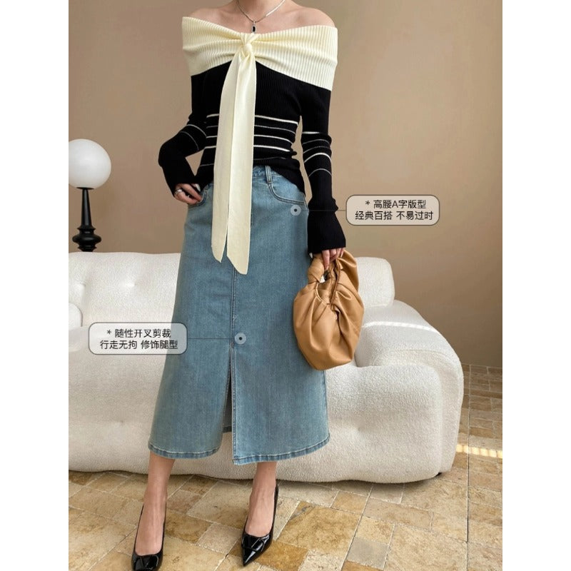 Damen elegantes Oberteil mit schickem Off-Shoulder Design und raffiniertem Bindegürtel Drune