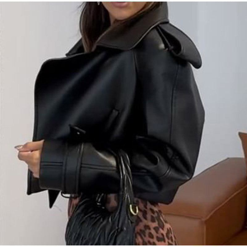 Drune | Weinlese Leder Motorradjacke Im Cropped Stil