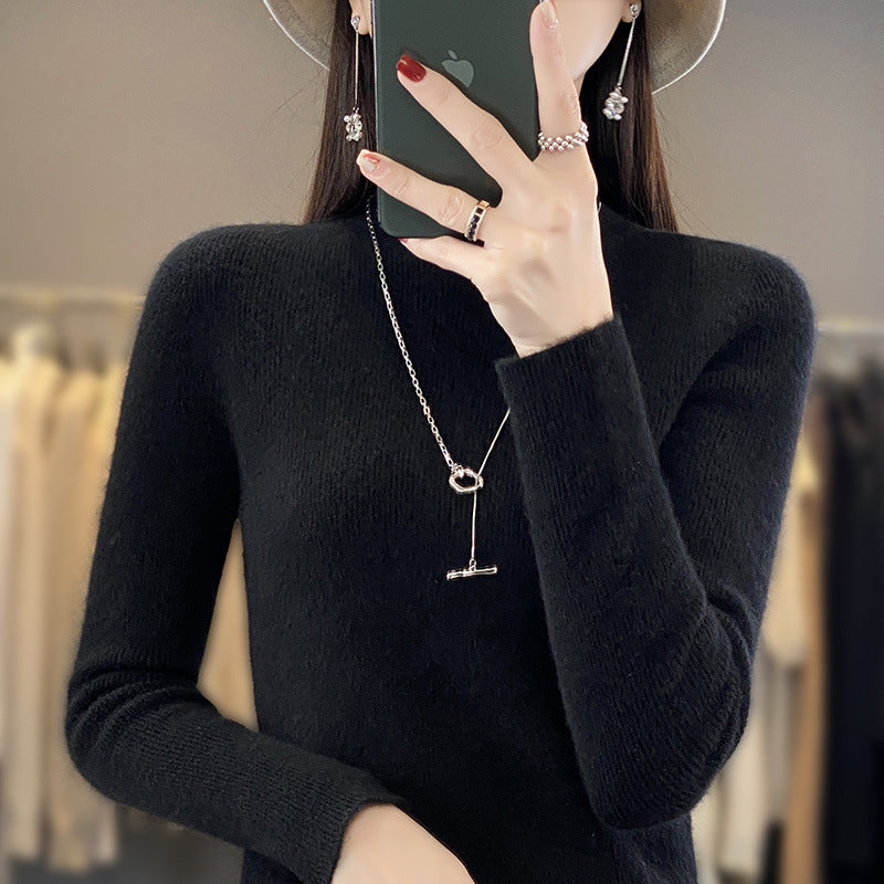 Damen Schlanker Feinstrick-Mockneckpullover aus feinem Angora‑Mix Drune