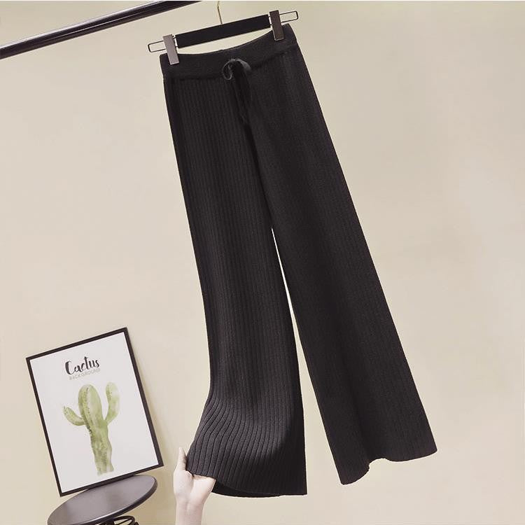 Damen Bequeme Rippstrickhose mit Kordelzug Drune