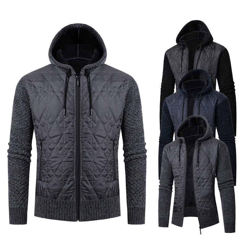 Herren nan gesteppte Kapuzenjacke mit wattierter Front, Strickärmeln und Teddyfutter Drune