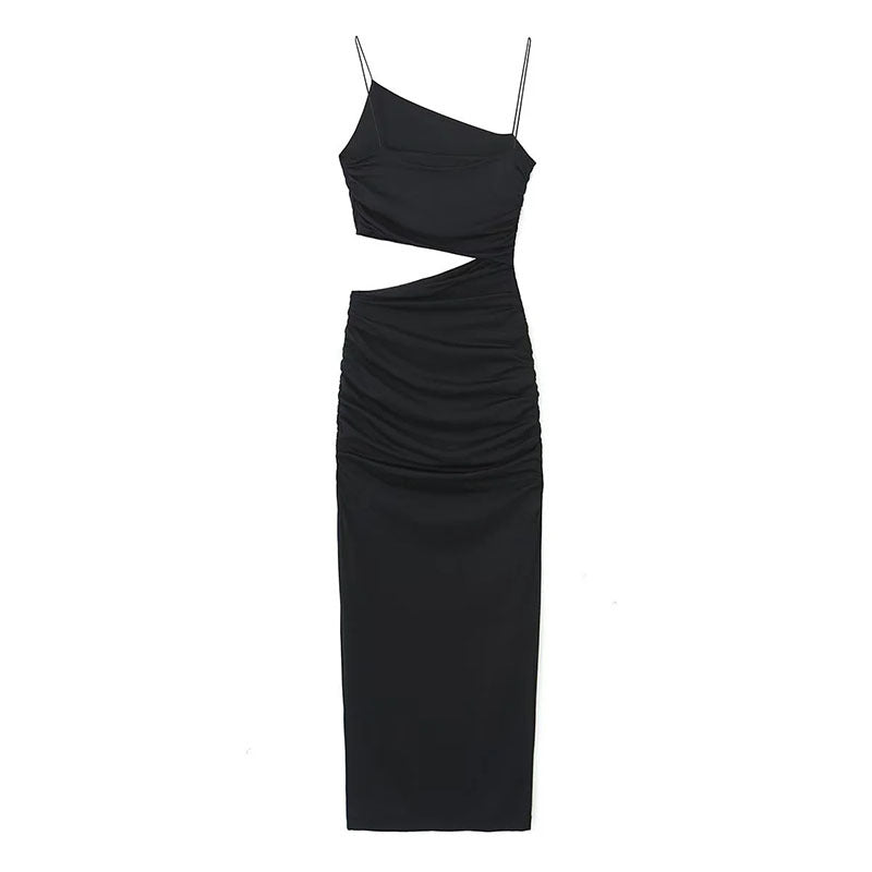 Damen Elegantes Cut-Out Maxikleid mit asymmetrischem Design und Raffung Drune