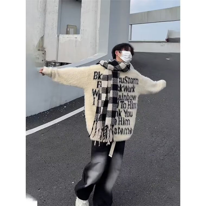 Unisex Oversized Pullover mit kreativem Schriftzug Drune
