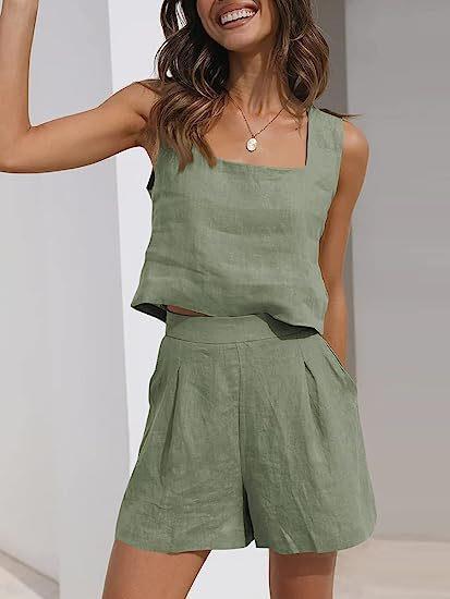 Damen Leichte Sommerbluse und Shorts Set Drune