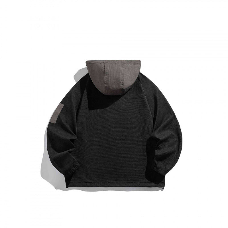 Unisex Technischer Kapuzenpullover im Oversize‑Cut mit Henley‑Knopfleiste, Patchtasche und tunnelzug Drune