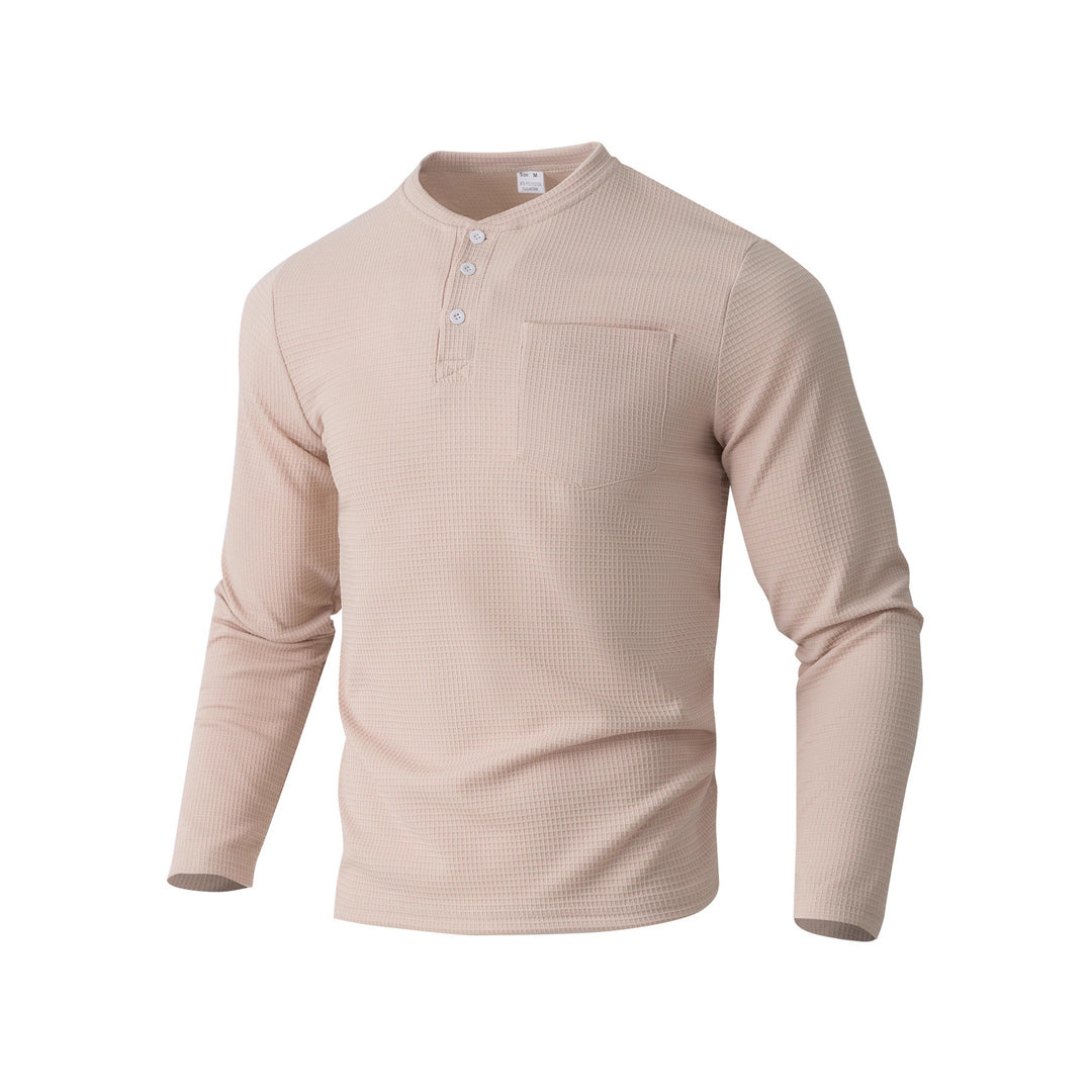Herren Langarm Henley mit Waffelstruktur und Brusttasche thermisches Langarmshirt Drune