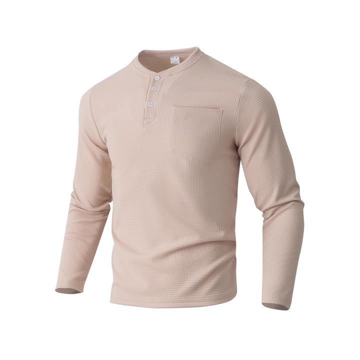 Herren Langarm Henley mit Waffelstruktur und Brusttasche thermisches Langarmshirt Drune