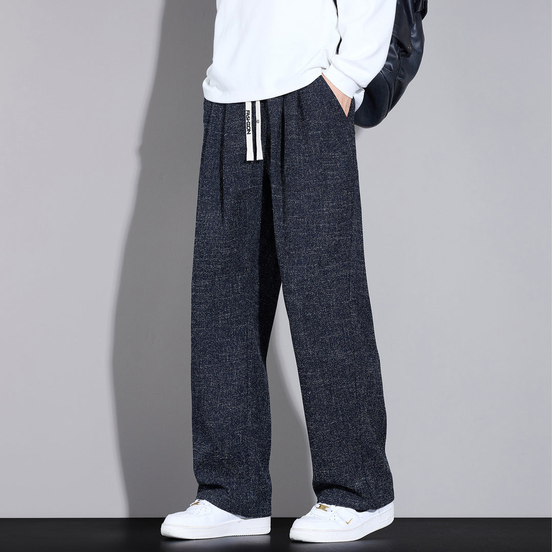 Herren Weite Leichte Stoffhose mit Bundfalten, Kordelzug und seitlichem Designstreifen Drune