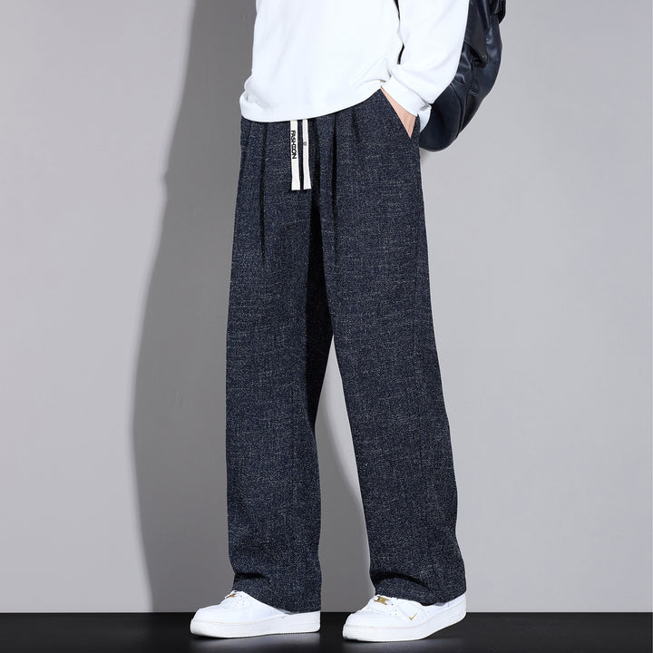 Herren Weite Leichte Stoffhose mit Bundfalten, Kordelzug und seitlichem Designstreifen Drune