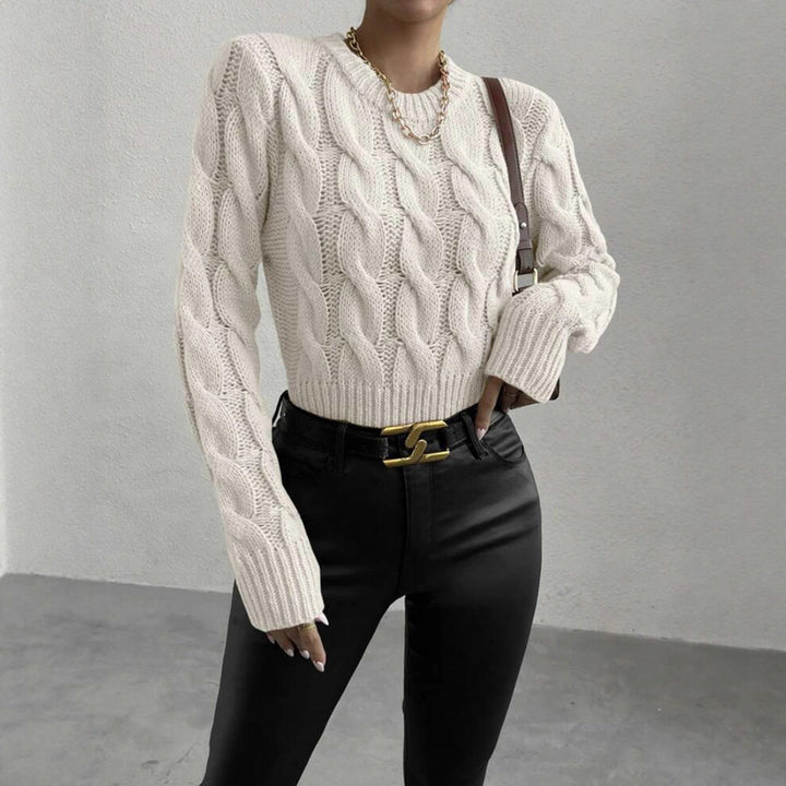 Damen Feiner Zopf‑Strickpullover mit Rundhals und gerippten Bündchen Drune