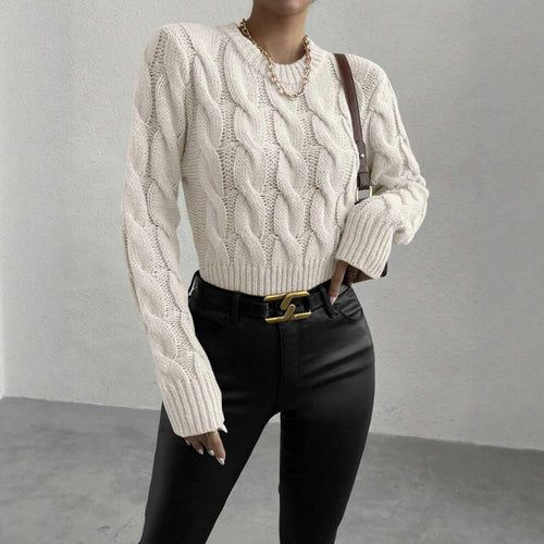 Damen Feiner Zopf‑Strickpullover mit Rundhals und gerippten Bündchen Drune