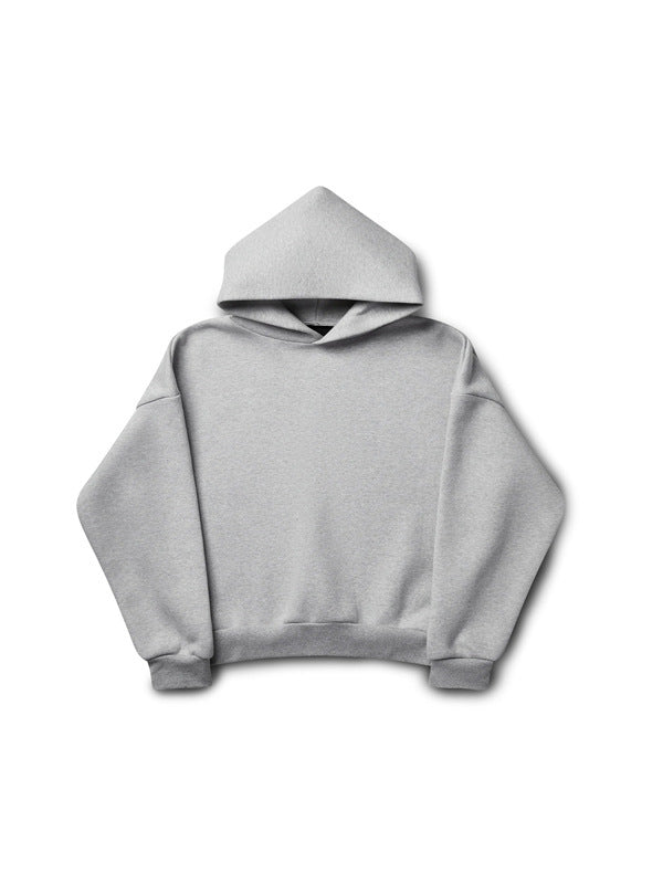 Unisex minimalistischer Kapuzenpullover ohne Kängurutasche mit überschnittener Schulter und geripptem Saum Drune