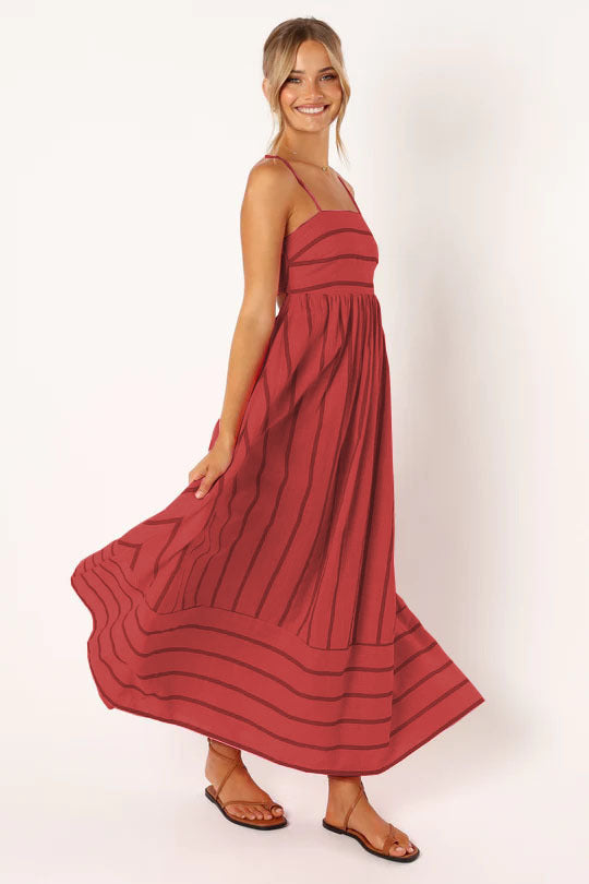 Damen Maxikleid aus gestreiftem Baumwollstoff Drune
