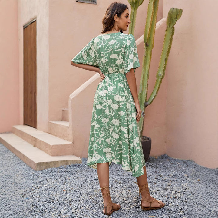 Damen fließendes Midikleid mit Blumendesign Drune