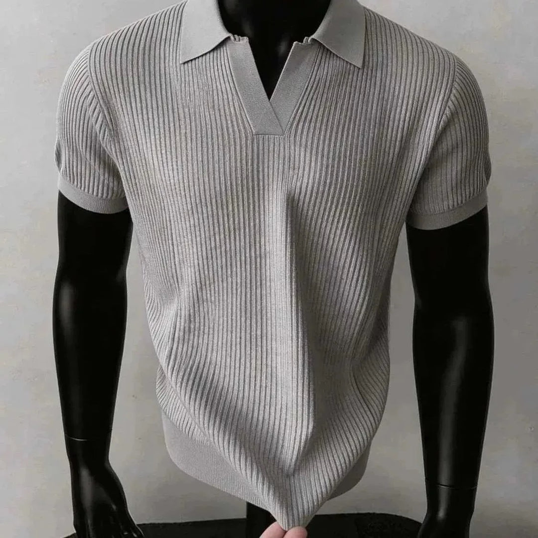 Herren Modisches Strickpoloshirt mit V-Ausschnitt Drune