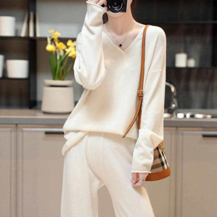 Damen V-Ausschnitt Pullover mit weichem Material und lässigem Schnitt Drune