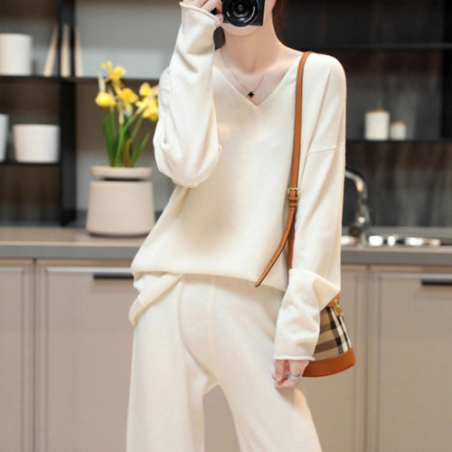 Damen V-Ausschnitt Pullover mit weichem Material und lässigem Schnitt Drune
