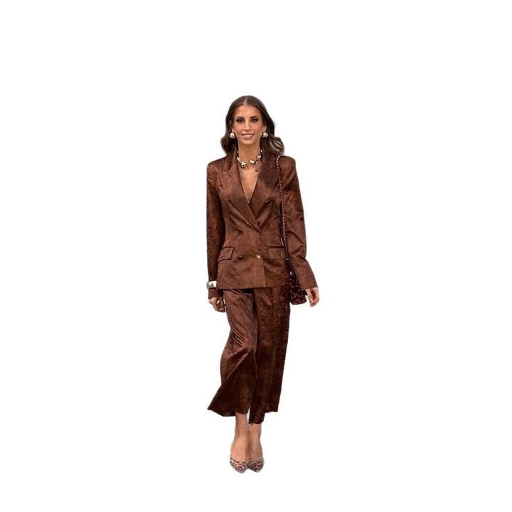Damen Doppelreihiges Samt-Blazer und Cropped-Hose Co-Ord-Set Drune
