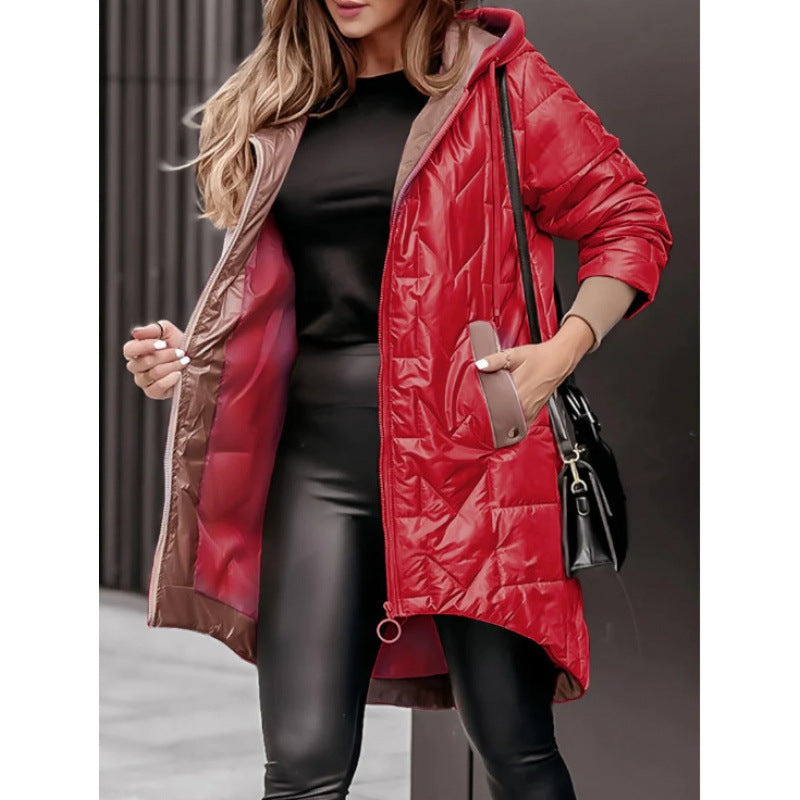 Damen Lässige Steppjacke mit Kapuze und großen Taschen Drune