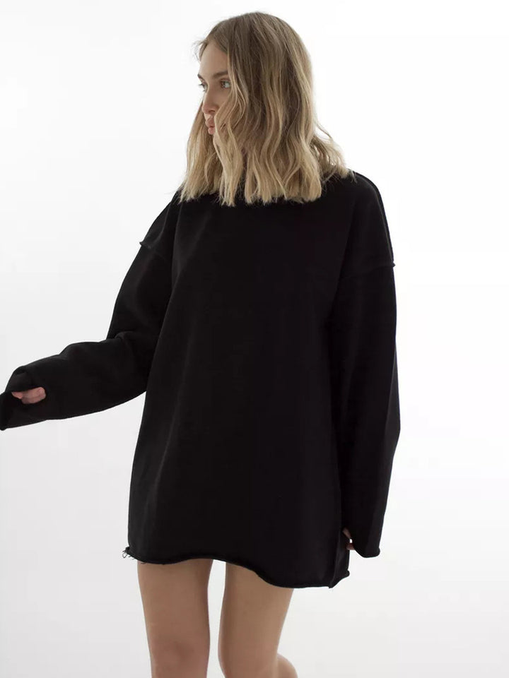 Damen oversized Sweatshirt mit ausgefranstem Saum und verlängerten Ärmeln Drune