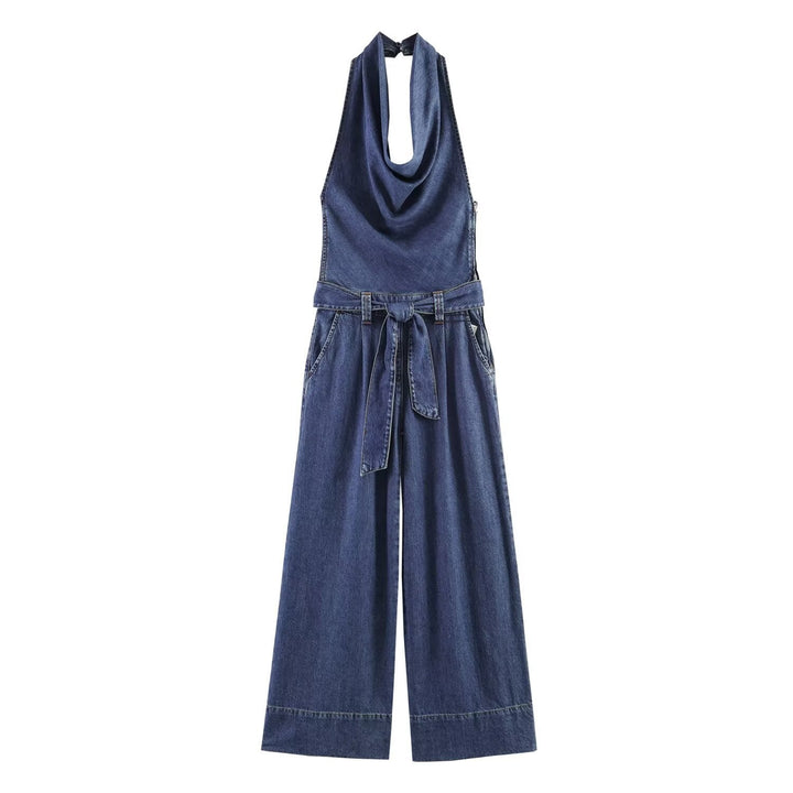 Damen Jumpsuit mit tiefem V-Ausschnitt und weitem Bein Drune