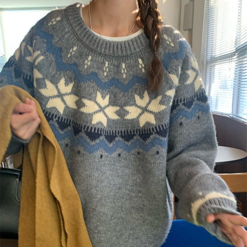 Damen Kuscheliger Pullover mit winterlichem Muster Drune