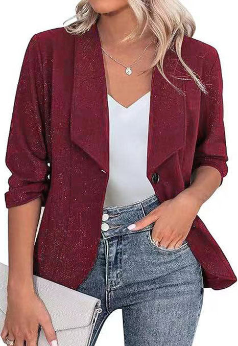 Damen Kurzblazer mit 3/4-Ärmeln, taillierter Silhouette und Ein-Knopf-Verschluss Drune