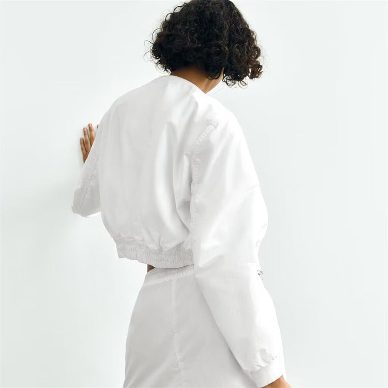 Damen Kurze Cropped-Bomberjacke aus leichtem Windbreaker‑Material mit Rippbündchen und seitlichen Einschubtaschen Drune