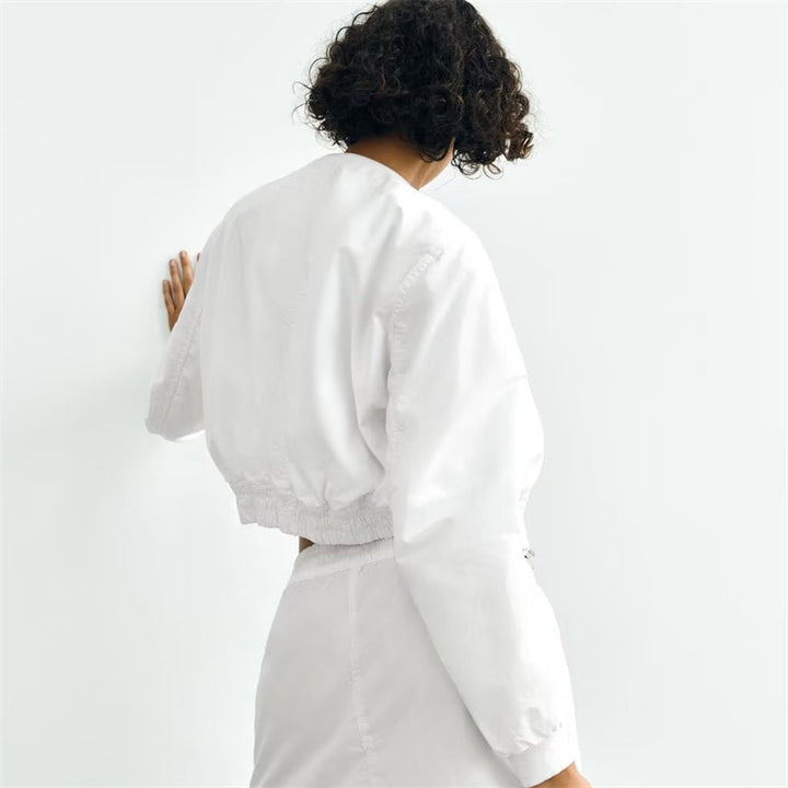 Damen Kurze Cropped-Bomberjacke aus leichtem Windbreaker‑Material mit Rippbündchen und seitlichen Einschubtaschen Drune