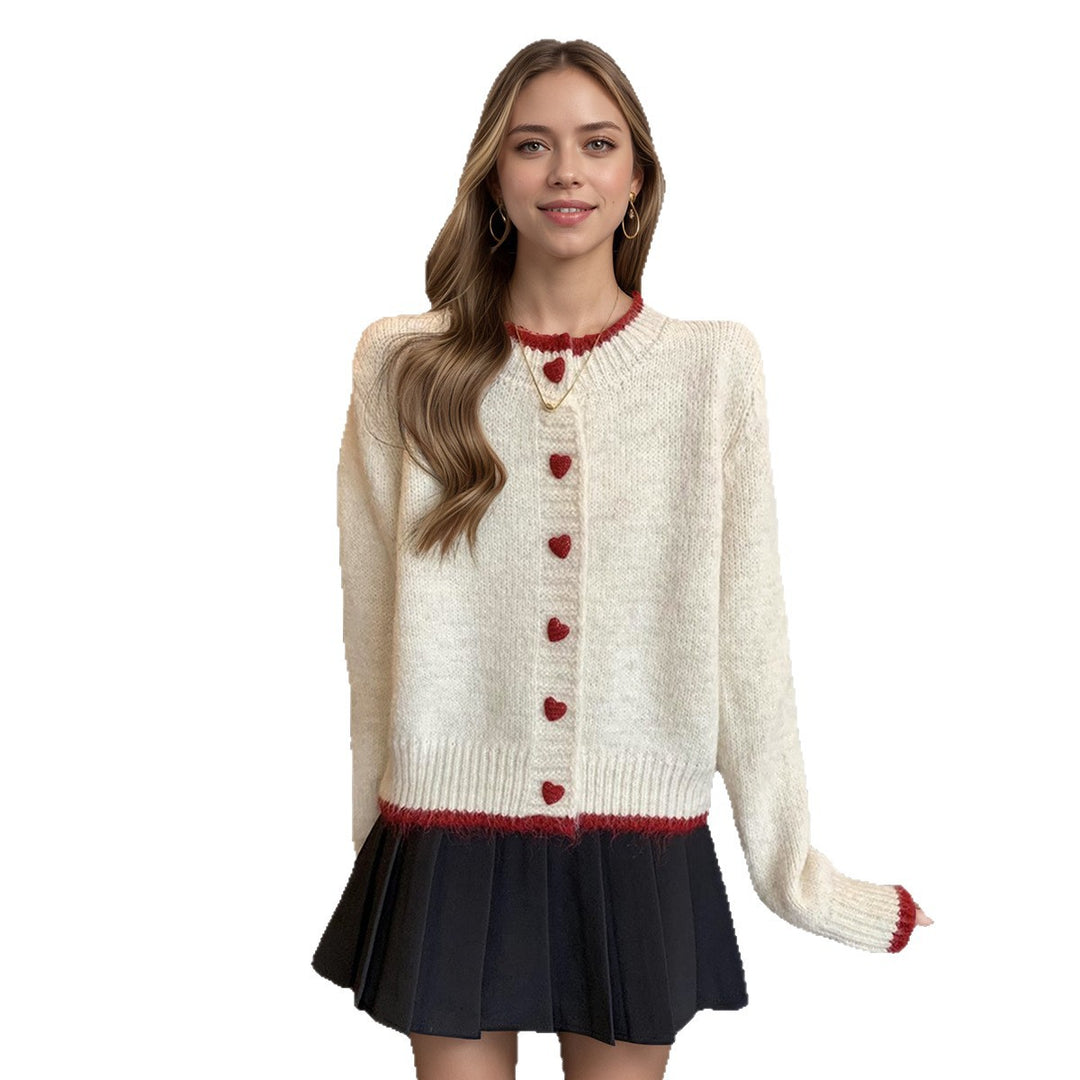 Damen Gemütlicher Strickcardigan mit Herzknöpfen Drune