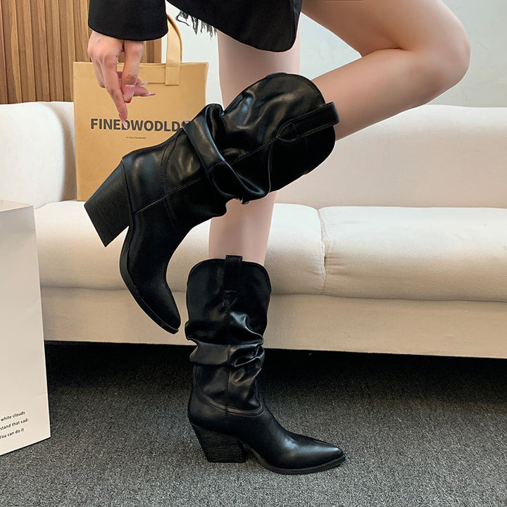 Damen Western-Stiefel aus elegantem Wildleder mit hohem Absatz Drune