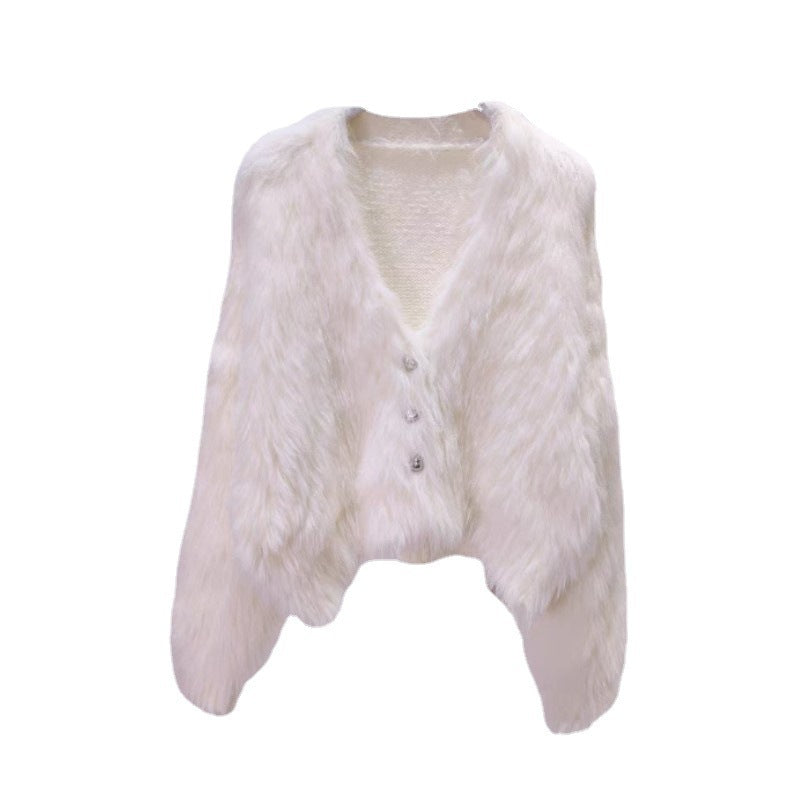 Damen Flauschiger Cardigan mit Herzknöpfen Drune