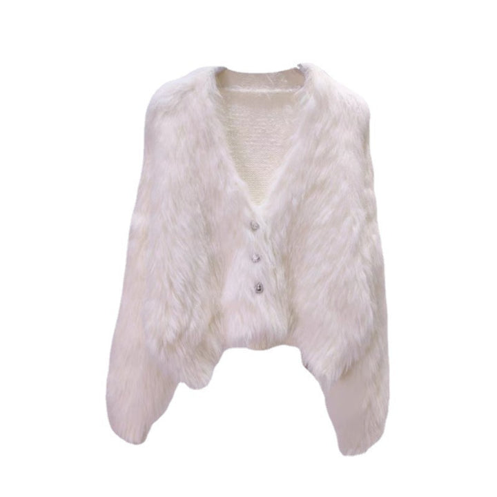 Damen Flauschiger Cardigan mit Herzknöpfen Drune