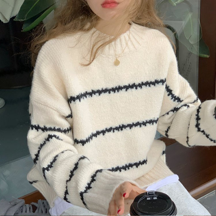 Damen Oversized Pullover mit gestreiftem Design und weichem Strick Drune