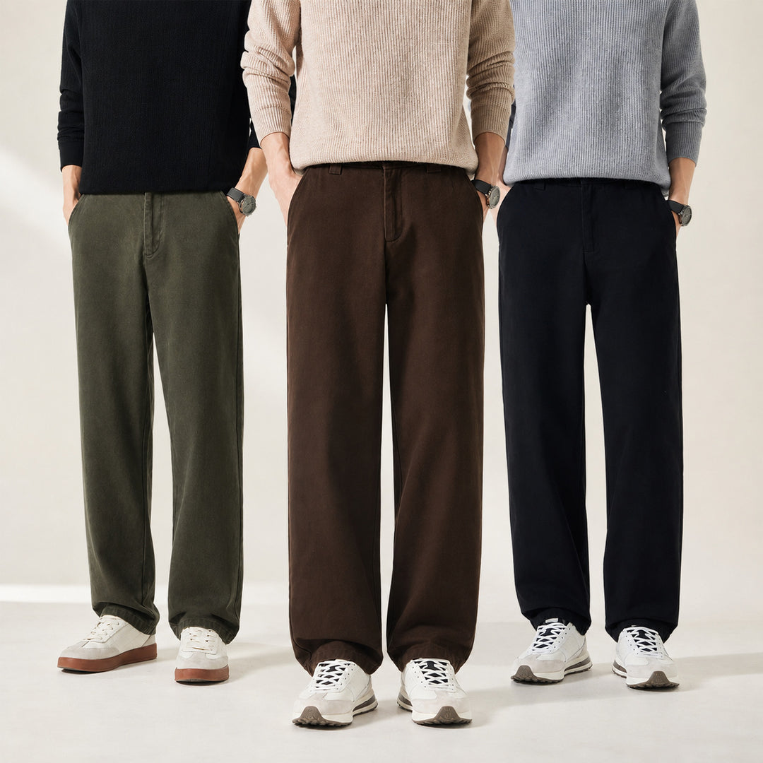 Herren Weitgeschnittene Freizeithose mit geradem Bein und seitlichen Eingrifftaschen Drune