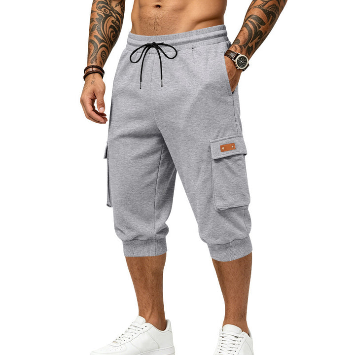 Herren Dreiviertel-Sweat-Cargo mit elastischem Bund, Kordelzug und Mehrfachtaschen Drune
