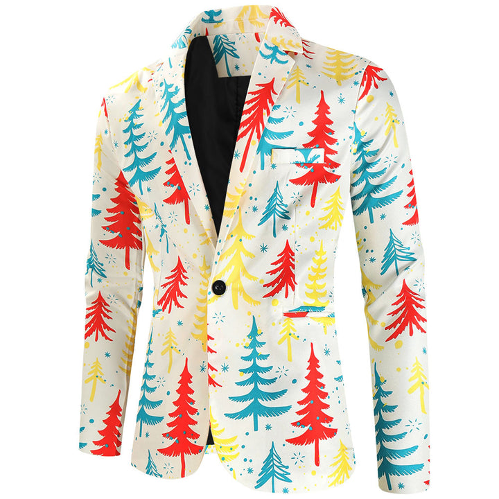 Herren Dreiteiliger Anzug mit festlichem Tannenbaum‑Print, tailliertes Sakko, Weste & Hose Drune