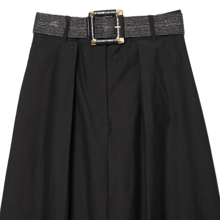 Damen High-Waist Maxirock mit Kellerfalten und dekorativem Taillengürtel Drune
