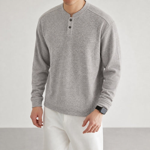Herren Feinstrick-Henleypullover mit Knopfleiste und Rippbündchen Drune