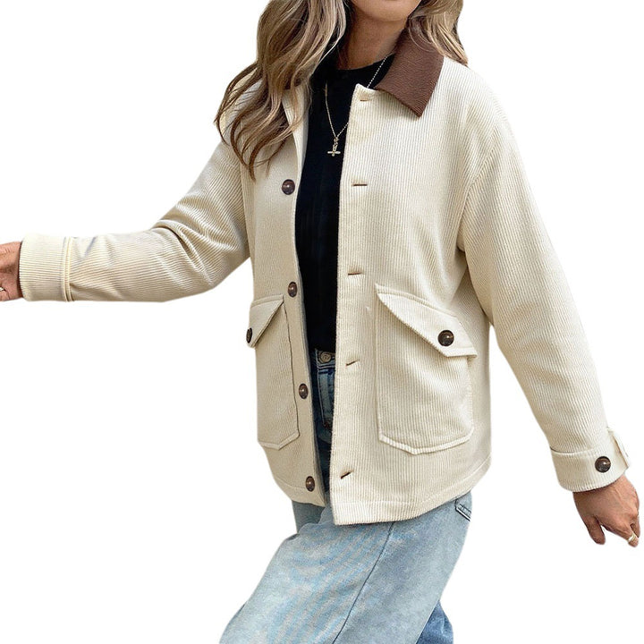 Damen Cordjacke mit kontrastkragen, aufgesetzten Taschen und Knopfleiste Drune