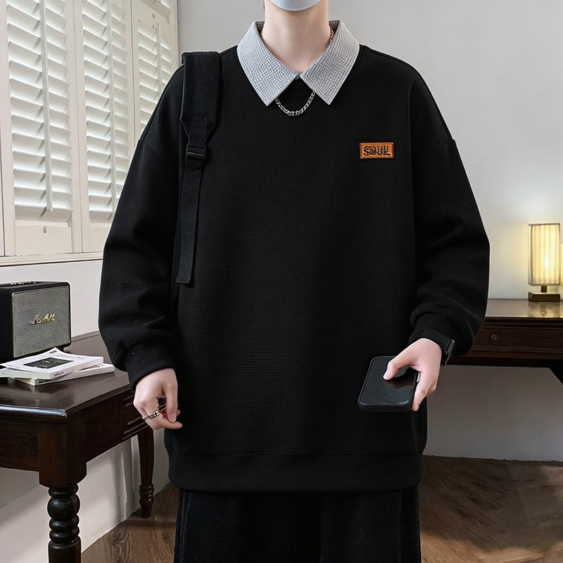 Herren Weitgeschnittenes Polo-Sweatshirt mit Kontrastkragen und Waffelstruktur Drune