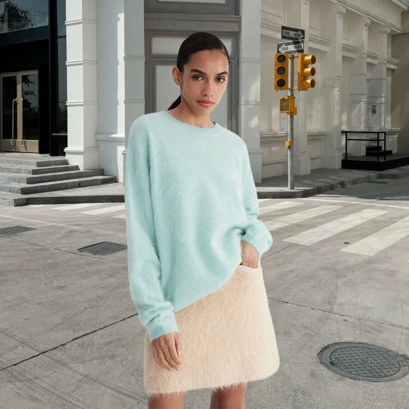 Damen weicher Strickpullover mit elegantem Rundhalsausschnitt und lässigem Schnitt Drune