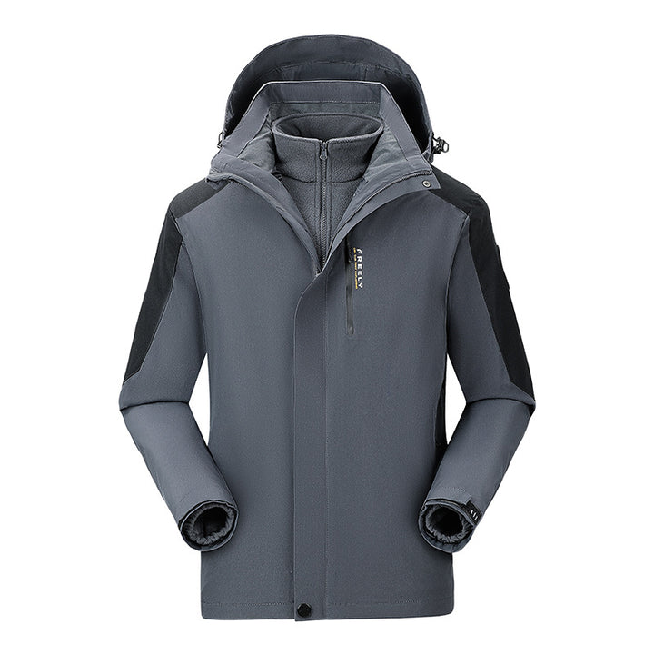 Herren wasserdichte dreiteilige Winterjacke mit abnehmbarer Kapuze und Fleece-Innenjacke Drune