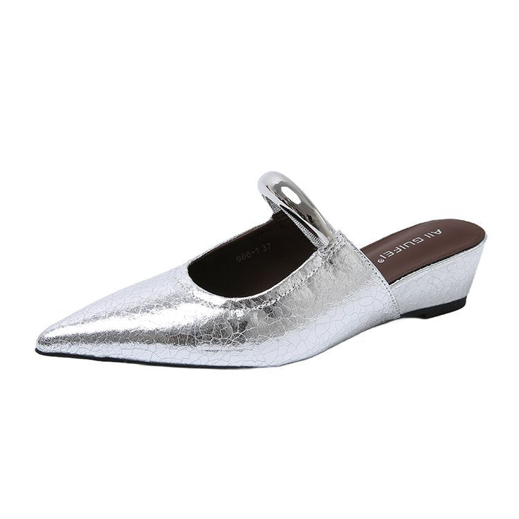 Damen elegante Slingback Mules mit spitzem Zehenbereich und dekorativem Ketten-Detail Drune